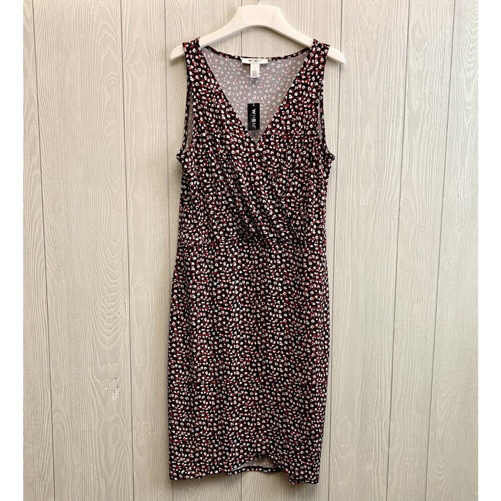 White House Black Market Black Red White Sleeveless Dress 12 NWT